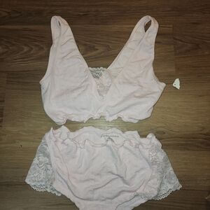 Anthropologie Soft Pink Lace Trim Bra Set